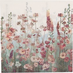 Clayre & Eef Servetten Papier Set van 20 33x33 cm Wit Roze Bloemen