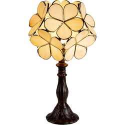 LumiLamp Tiffany Tafellamp  21x21x38 cm Beige Polyresin Glas Bloem Tiffany Bureaulamp