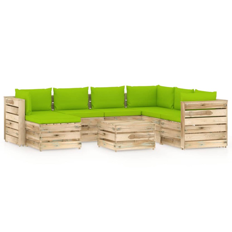 Prolenta Premium 8-delige Loungeset met kussens groen geïmpregneerd hout - 