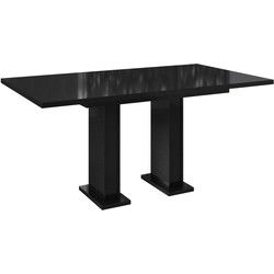 Meubella - Eetkamertafel Glamour - Hoogglans zwart - 160 cm - Uitschuifbaar