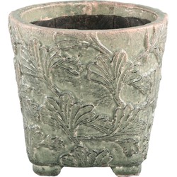 PTMD Serino Grey ceramic pot leaves pattern round low L