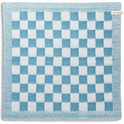 Knit Factory Gebreide Keukendoek - Keukenhanddoek Block - Ecru/Ocean - 50x50 cm