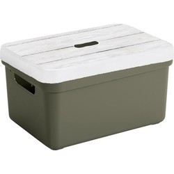 Sunware Opbergbox/mand - donkergroen - 5 liter - met deksel hout kleur - Opbergbox