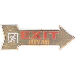 Clayre & Eef Tekstbord  46x15 cm Grijs Ijzer Rechthoek Exit Way Out Wandbord