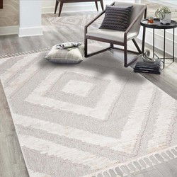 Amida Boho Style Grijs / Crème vloerkleed - Geruit - 80 X 300 CM