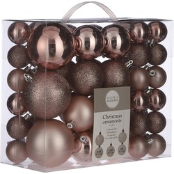 46x stuks kunststof kerstballen roze 4, 6 en 8 cm - Kerstbal