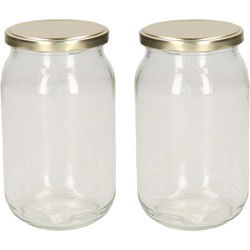 Luchtdichte weckpot transparant glas - 2x stuks - 900 ml - goud - Weckpotten