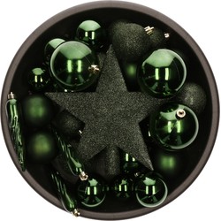 Set van 33x stuks kunststof kerstballen met ster piek donkergroen mix - Kerstbal