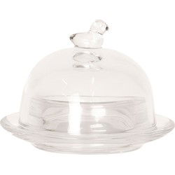 Clayre & Eef Botervloot  Ø 9x7 cm Glas Rond Vogel Boterschaal
