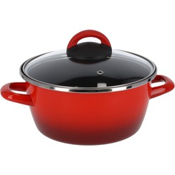 Rvs rode kookpan/pan met glazen deksel 20 cm 5 liter - Kookpannen