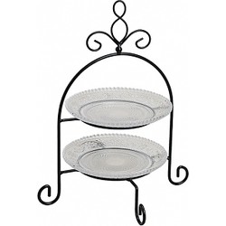 Serveerstandaard - Etagere - 2laags - glas met metaal - 28 x 22 cm - Etageres