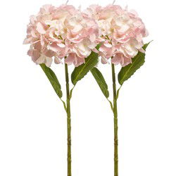 Emerald Kunstbloem hortensia tak - 2x - 52 cm - licht roze - Real Touch - hydrangea - kunst zijdebloemen - Kunsttakken