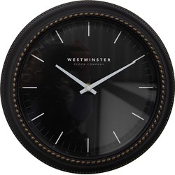 Clayre & Eef Wandklok  Ø 28x5 cm Zwart Kunststof Glas Westminster clock company Muurklok