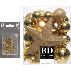 33x stuks kunststof kerstballen 5, 6 en 8 cm goud inclusief ster piek en kerstbalhaakjes - Kerstbal