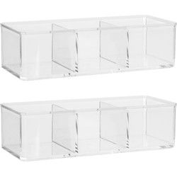 Set van 2x stuks make-up organizer 3 vakken rechthoek 23 x 8,5 cm van kunststof - Make-up dozen