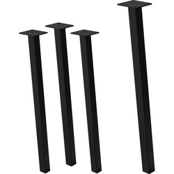 Set van 4 tafelpoten schuin 72 cm glanzend zwart gepoedercoat staal hoekprofiel 4x4 cm I-vorm 96° helling ML ontwerp