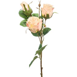 Emerald Kunstbloem Roos tak - 44 cm - licht roze - Kunst zijdebloemen - Kunstbloemen