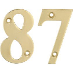 AMIG Huisnummer 87 - massief messing - 10cm - incl. bijpassende schroeven - gepolijst - goudkleur - Huisnummers