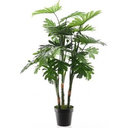Groene Philodendron Monstera gatenplant kunstplanten 100 cm met zwarte pot - Kunstplanten