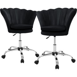 Bureaustoel set van 2 met wielen en rugleuning schelpdesign 68x68 cm zwart fluweel metalen frame ML design