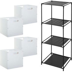 5Five Opbergrek Smartrack - met 4x mandjes stof - wit - 34 x 98 cm - Opbergkastjes