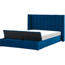 Beliani NOYERS - Tweepersoonsbed-Blauw-Fluweel