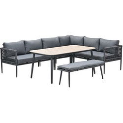 Teramon lounge-diningset -6-delig-rope dark grey-light teak Vironwood