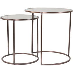 Light&living Bijzettafel S/2 Ø40x45+Ø50x52 cm DUARTE gls bruin+ant koper