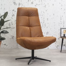 Industriële fauteuil cognac Dion Eco leer draaibaar