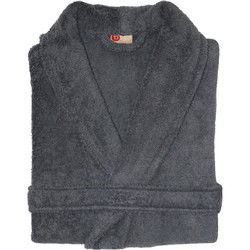 Twentse Damast Katoenen Badjas Antraciet - Badjassen unisex - S/M