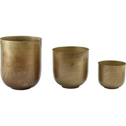 PTMD Ziggi Bloempot - 13 x 13 x 15,5 cm  - Ijzer - Goud - Set van 3