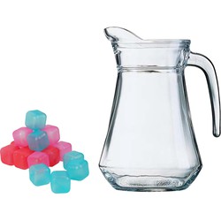 Luminarc karaf schenkkan van glas 1300 ml met 18x herbruikbare ijsklontjes - Schenkkannen
