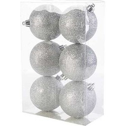 24x Kunststof kerstballen glitter zilver 8 cm kerstboom versiering/decoratie - Kerstbal