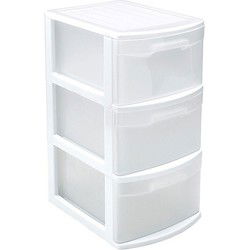 PlasticForte Ladeblok - 3 lades - wit/transparant - 39 x 29 x 59 cm - Ladeblok