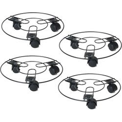 Planten trolley/multiroller - 4x - rond - zwart metaal - D23 cm - draagkracht ca 20 kg - Planten onderzetter