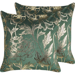 DAFFODIL  - Sierkussen set van 2 - Smaragdgroen - 45 x 45 cm - Fluweel
