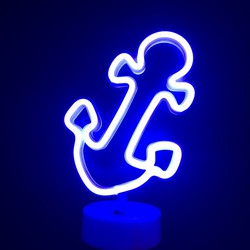 Groenovatie LED Neon Tafellamp "Anker", Op Batterijen en USB, 17x10x26cm, Blauw