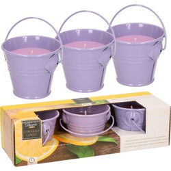 Citronella kaarsen - in zink potje - set 6x - paars - 5 branduren - geurkaarsen