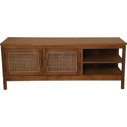 HSM Collection-Tv Meubel 2 Deur 2 Vak-135x52x42-Naturel-Rotan/Teak