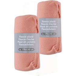 Fleece dekens/plaids - 2x - zalm roze - 170 x 130 cm - Plaids