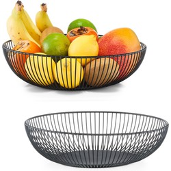 2x Ronde fruitschaal/fruitschalen van metaal zwart 28 cm - Fruitschalen