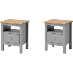 Set van 2 Havuun Vesa nachtkastjes - grenen hout - grijs/ naturel - 1 lade & open vak - Scandinavisch design