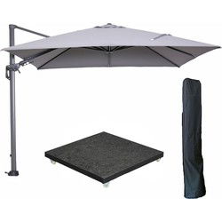 Garden Impressions Hawaii zweefparasol 300x300 cm carbon black / licht grijs met 90kg royal antraciet parasolvoet en parasolhoes