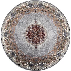 Isfahan Oosters Vloerkleed - Laagpolig - Klassiek Vintage Tapijt - Rond - Grijs / Multi - 200 CM ROND- 200 CM ROND