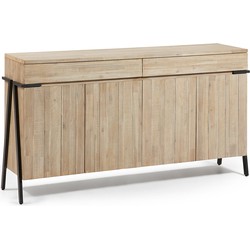 Kave Home - Thinh 4-deurs dressoir van massief acaciahout met 2 lades en zwarte afwerking, 184 x 98 cm