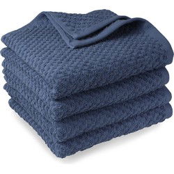 DoubleDry Handdoekenset - Popcorn Weave - 4 Stuks - 70x140 cm - 100% Katoen - OEKO-TEX Made in Green - Blauw