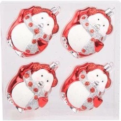 4x Pinguin kerstballen set rood/wit - Kersthangers