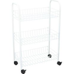 Opberg trolley - wit - staal - 3 manden - 60 cm - roltafel - Opberg trolley