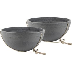 2x stuks hangende bloempot/plantenpot schaal van gerecycled kunststof donkergrijs D35 en H17 cm - Plantenpotten