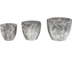 PTMD Bloempot Miah - 25x25x21 cm - Keramiek - Grijs - Set van 3